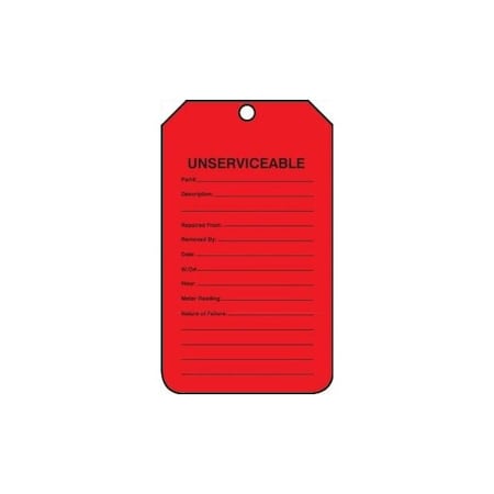 Accuform Safety Tags, UNSERVICEABLE, 5.75in x 3.25in, RP-Plastic, 25PK TRS123PTP